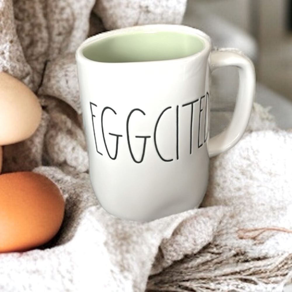 NEW Rae Dunn EGGCITED Large Mug - White/Green